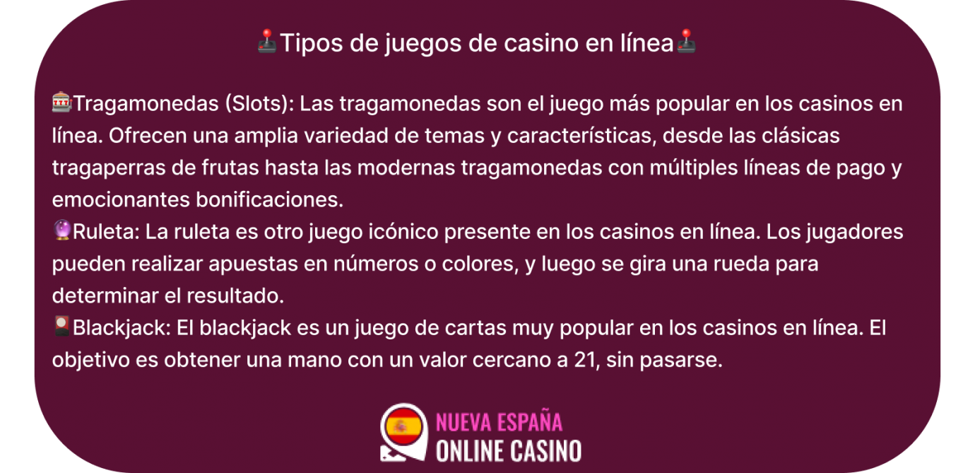 tipos de juegos de casino en línea