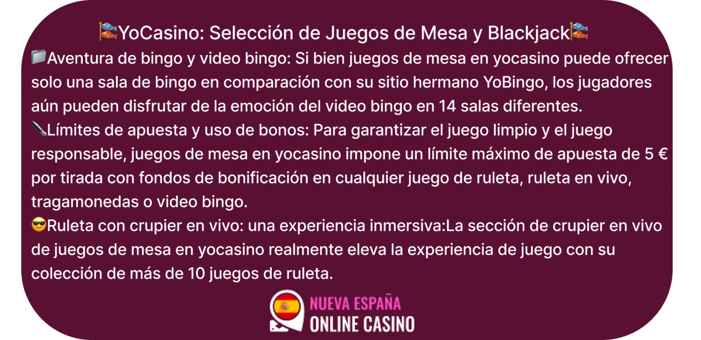 yocasino: selección de juegos de mesa y blackjack