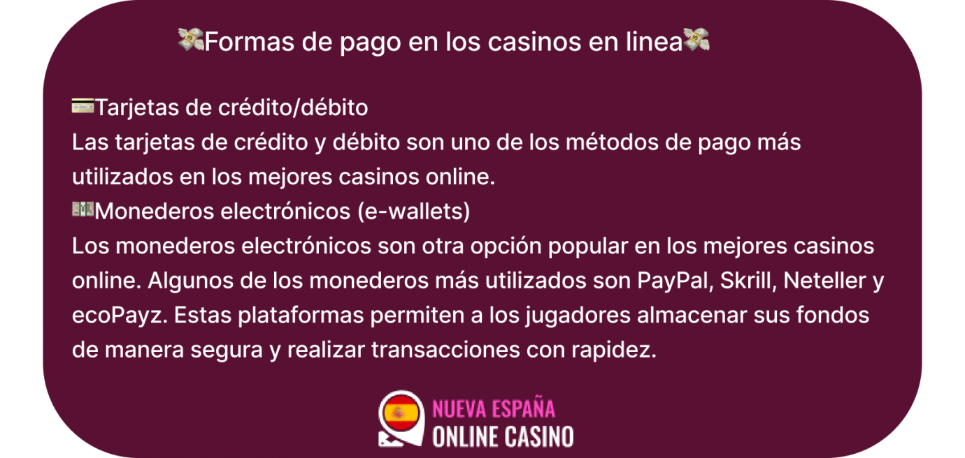 formas de pago en los casinos en linea